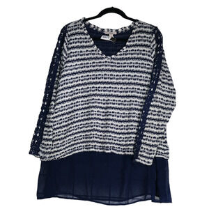 DB Established 1962 Tunic Sweater Women 2X Blue White Lace Trim Nautical Cozy